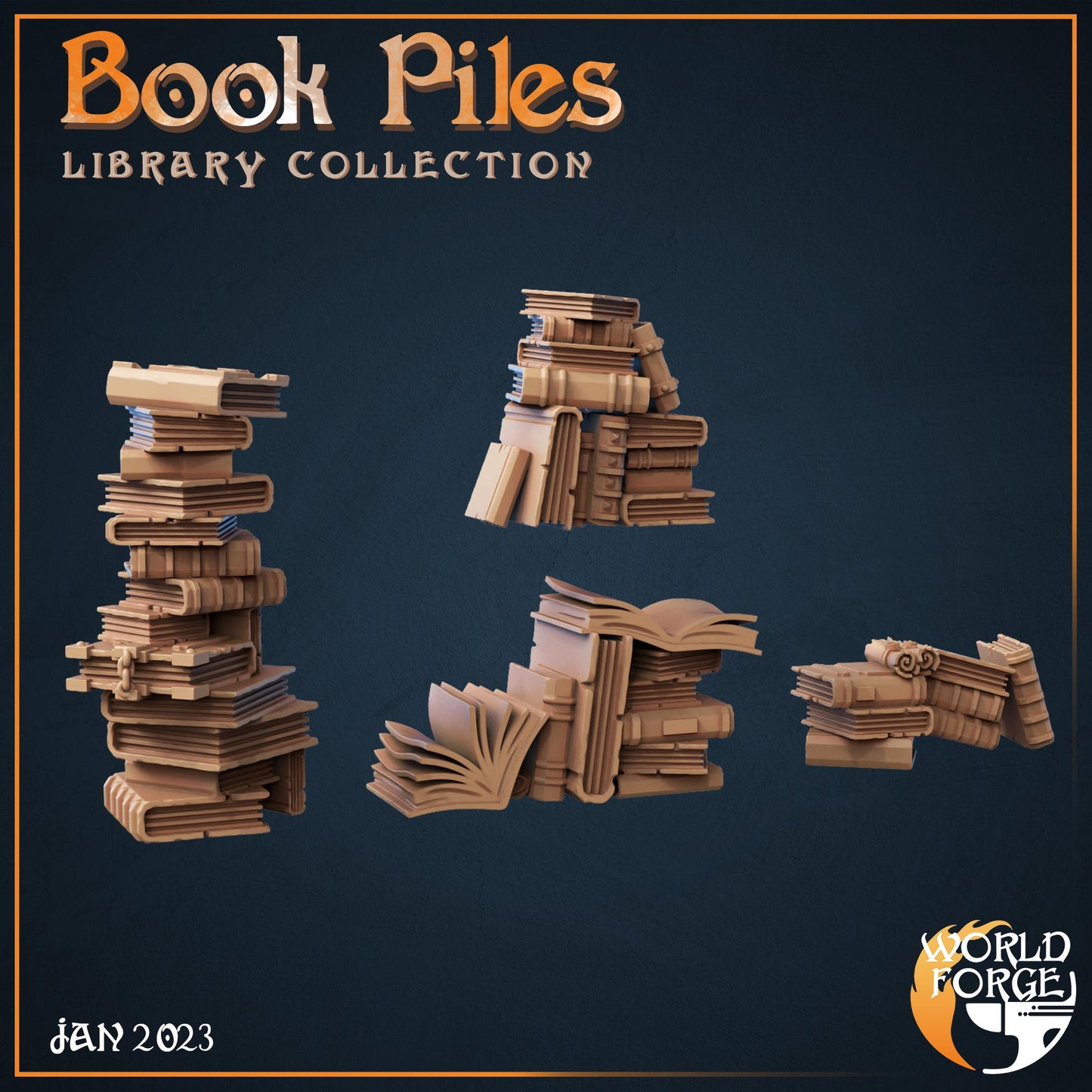 Book Piles - The Grand Library Collection - 32mm Scale - Unpainted Miniature for DnD, Pathfinder, Tabletop RPGs, and Dioramas