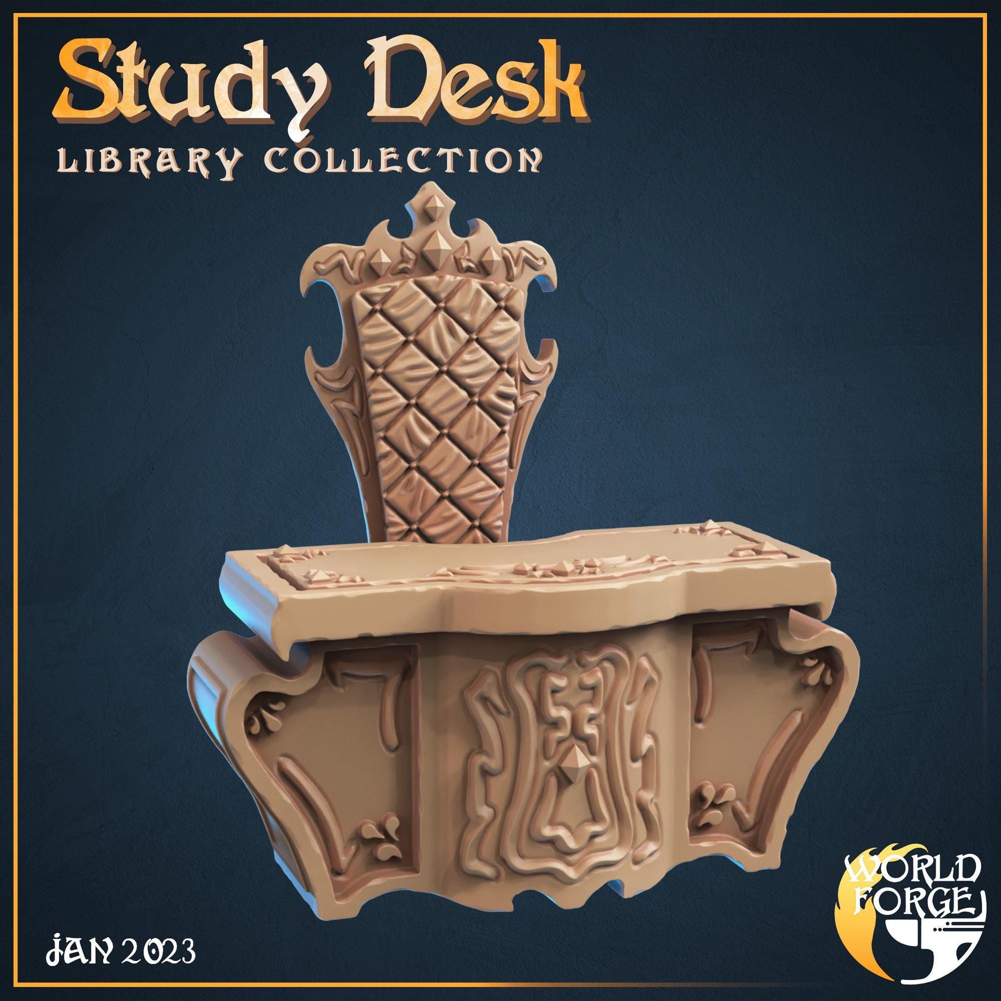 Study Desk with Chair - The Grand Library Collection - 32mm Scale - Unpainted Miniature for DnD, Pathfinder, Tabletop RPGs, and Dioramas