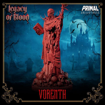 Undead Necromancer, Vorenth, Legacy of Blood - 28mm, 32mm, 75mm Scale - Unpainted Miniature for DnD, Pathfinder, Tabletop RPGs