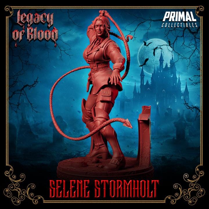 Monster Hunter, Selene Stormholt, Legacy of Blood - 28mm, 32mm, 75mm Scale, Unpainted Miniature for DnD, Pathfinder, Tabletop RPGs, Primal