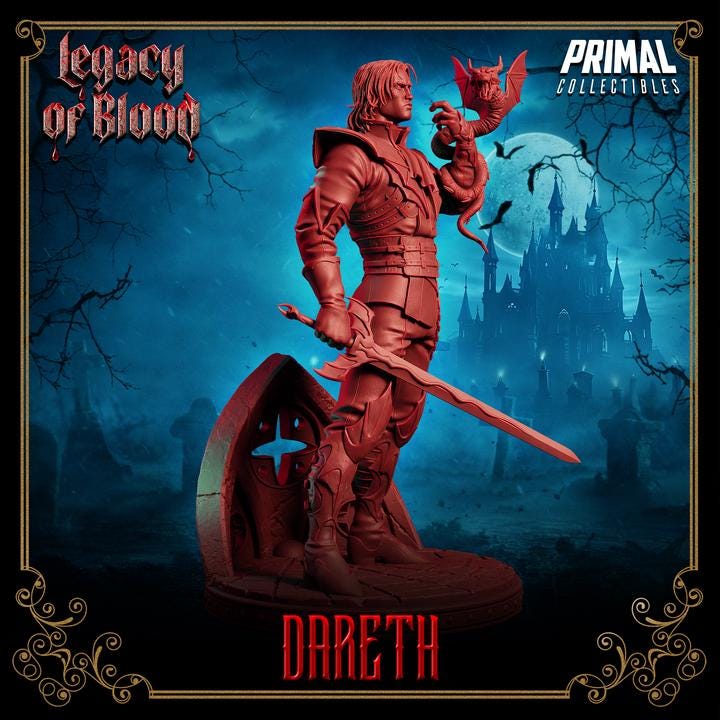 Wizard Dareth, Legacy of Blood - 28mm, 32mm, 75mm Scale - Unpainted Miniature for DnD, Pathfinder, Tabletop RPGs - Primal Collectibles