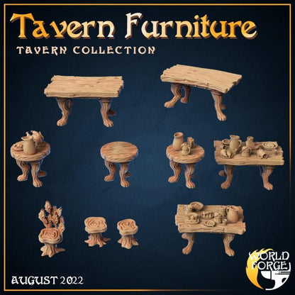 Table & Chair Set - Arcane Dragon Tavern Collection - 32mm Scale - Unpainted Miniature for DnD, Pathfinder, Tabletop RPGs, and Dioramas