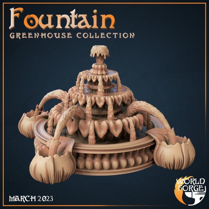 Ornate Fountain - Greenhouse Collection - 32mm Scale - Unpainted Miniature for DnD, Pathfinder, Tabletop RPGs, Dioramas - World Forge