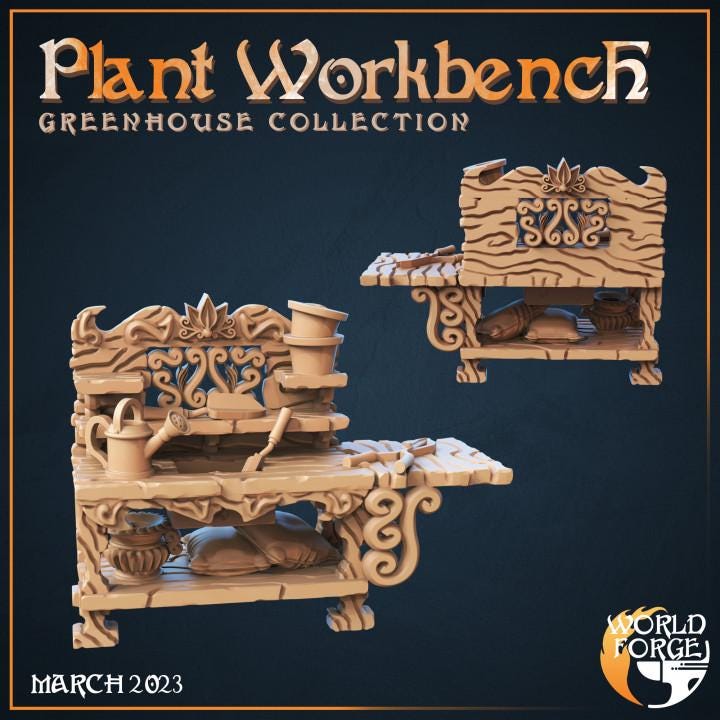 Plant Workbench - Greenhouse Collection - 32mm Scale - Unpainted Miniature for DnD, Pathfinder, Tabletop RPGs, Dioramas - World Forge