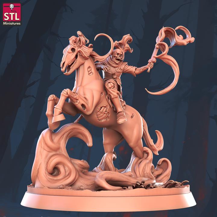 Spectral Horseman, Skeletal Horserider - 32mm Scale - Unpainted Miniature for DnD, Pathfinder, Tabletop RPGs - STL Miniatures