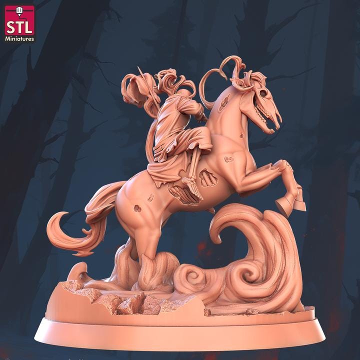 Spectral Horseman, Skeletal Horserider - 32mm Scale - Unpainted Miniature for DnD, Pathfinder, Tabletop RPGs - STL Miniatures