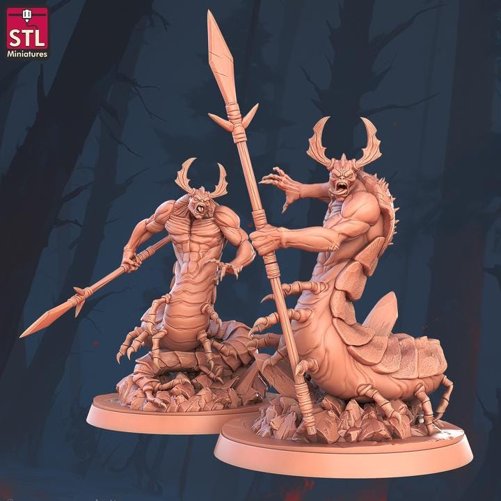 Chilopendras, Bug Monsters - 32mm Scale - Unpainted Miniature for DnD, Pathfinder, Tabletop RPGs - STL Miniatures