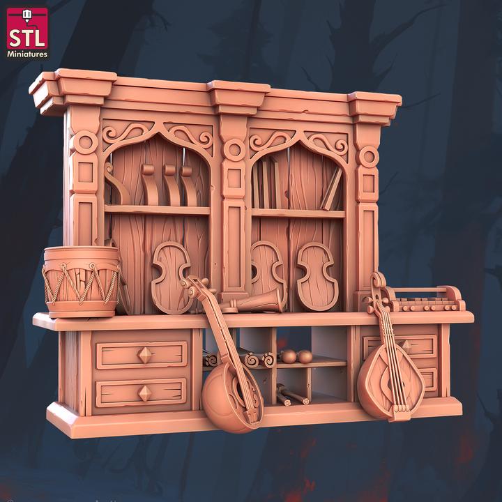 Instrument Cabinet - Town Festival Set - 32mm Scale - Unpainted Miniature for DnD, Pathfinder, Tabletop RPGs - STL Miniatures