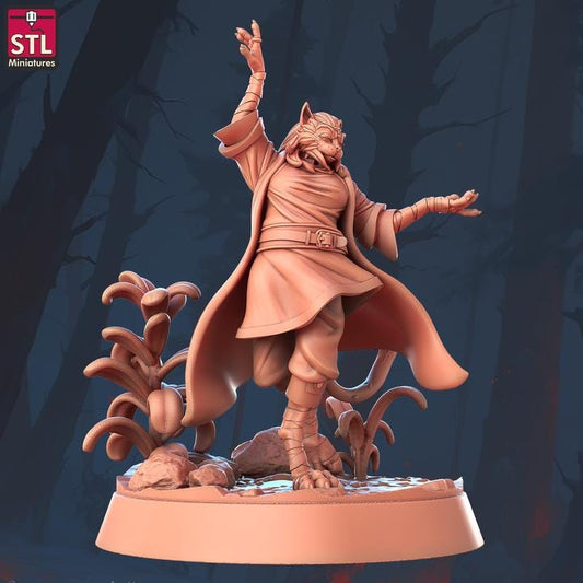 Dancing Tabaxi, Tabaxi Female - Town Festival Set - 32mm Scale - Unpainted Miniature for DnD, Pathfinder, Tabletop RPGs - STL Miniatures