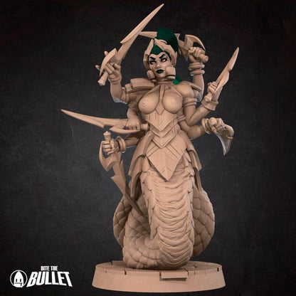 Marilith, Pinup - 32mm, 35mm Scale - Unpainted Miniature for DnD, Pathfinder, Tabletop RPGs - Bite the Bullet