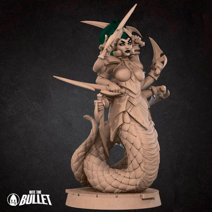 Marilith, Pinup - 32mm, 35mm Scale - Unpainted Miniature for DnD, Pathfinder, Tabletop RPGs - Bite the Bullet