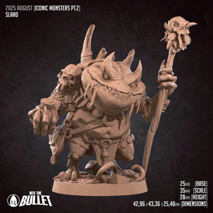 Slaad Adventurer - 32mm, 35mm Scale - Unpainted Miniature for DnD, Pathfinder, Tabletop RPGs - Bite the Bullet
