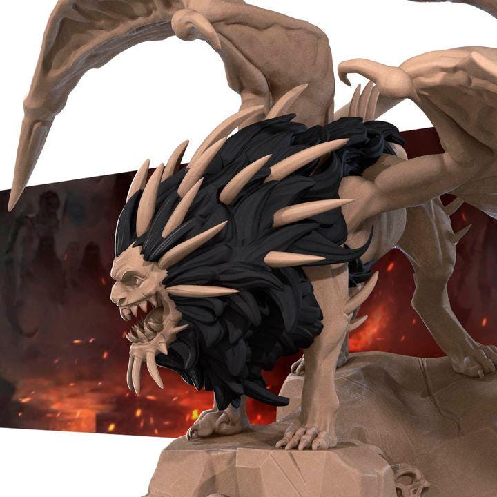 Manticore - 32mm, 35mm Scale - Unpainted Miniature for DnD, Pathfinder, Tabletop RPGs - Bite the Bullet