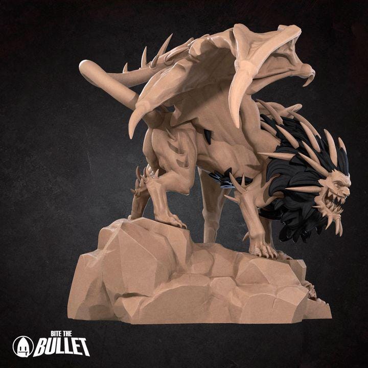 Manticore - 32mm, 35mm Scale - Unpainted Miniature for DnD, Pathfinder, Tabletop RPGs - Bite the Bullet