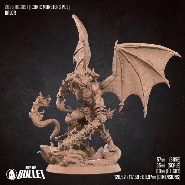 Balor - 32mm, 35mm Scale - Unpainted Miniature for DnD, Pathfinder, Tabletop RPGs - Bite the Bullet