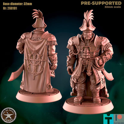 Admiral, Human Sailor, 3 Poses - Port Town Humans - 32mm Scale - Unpainted Miniature for DnD, Pathfinder, Tabletop RPGs - My3dPrintForge