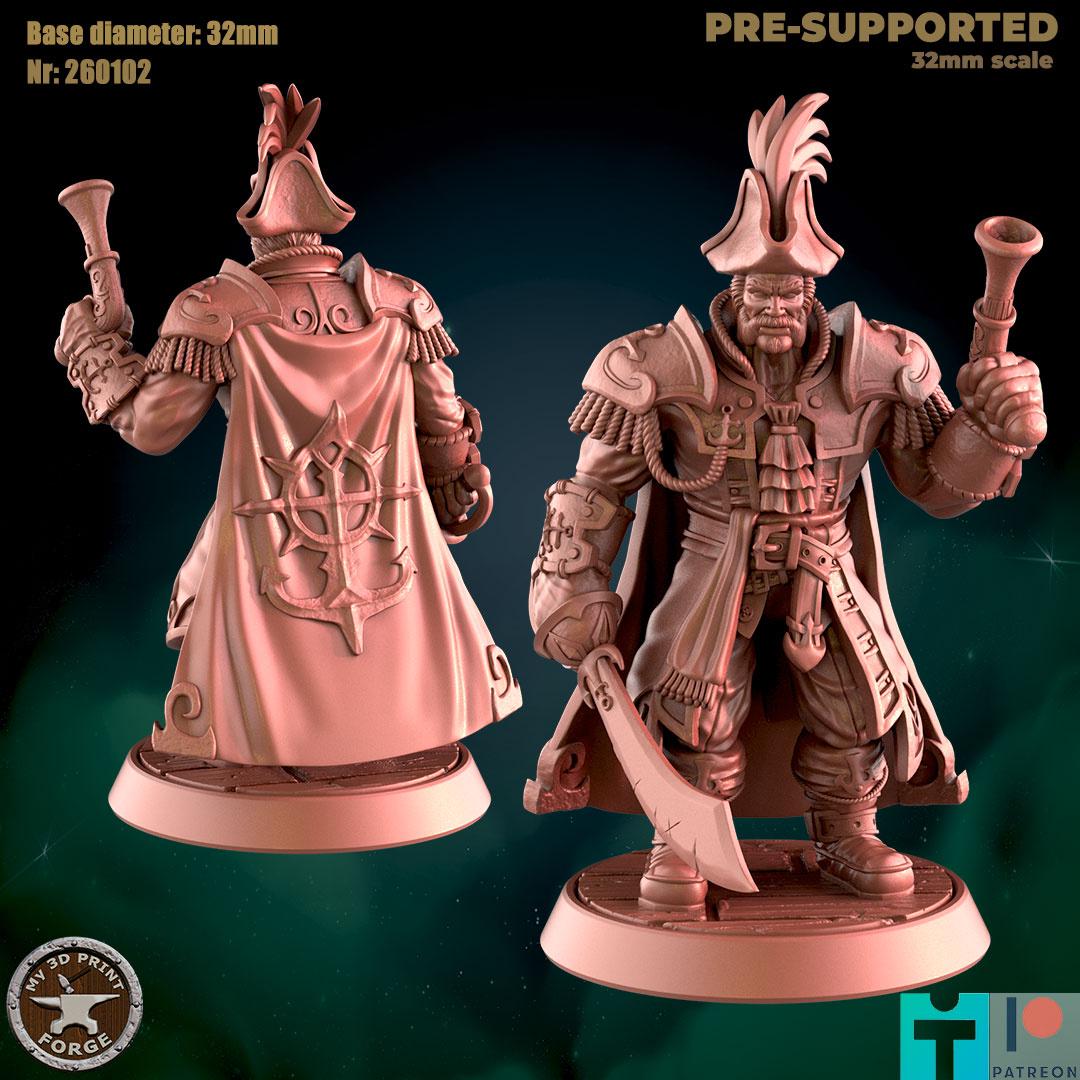 Admiral, Human Sailor, 3 Poses - Port Town Humans - 32mm Scale - Unpainted Miniature for DnD, Pathfinder, Tabletop RPGs - My3dPrintForge