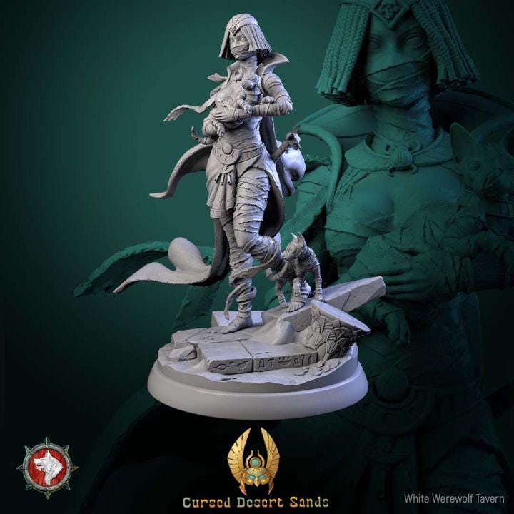 Khepra of the Hollow Court, Female Mummy - 32mm Scale - Unpainted Miniature for DnD, Pathfinder, Tabletop RPGs - White Werewolf Tavern