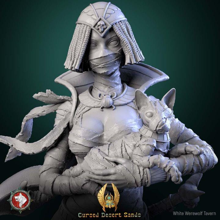 Khepra of the Hollow Court, Female Mummy - 32mm Scale - Unpainted Miniature for DnD, Pathfinder, Tabletop RPGs - White Werewolf Tavern