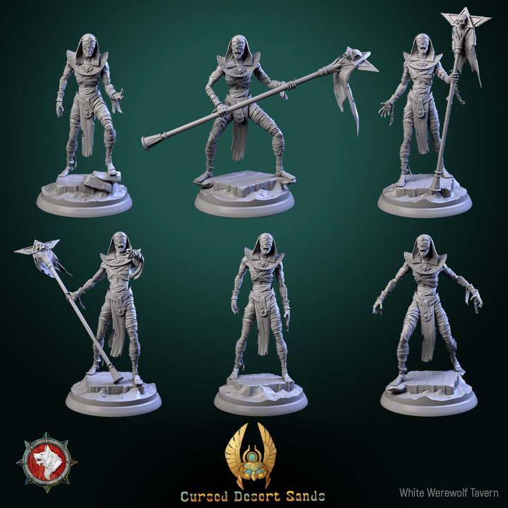 Cursed Mummies - 32mm Scale - Unpainted Miniature for DnD, Pathfinder, Tabletop RPGs - White Werewolf Tavern