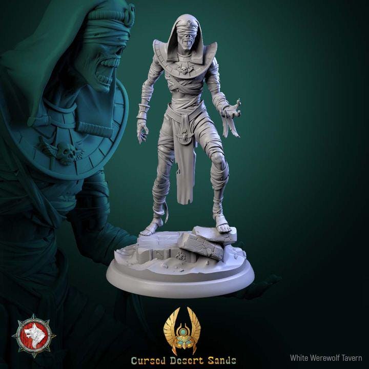 Cursed Mummies - 32mm Scale - Unpainted Miniature for DnD, Pathfinder, Tabletop RPGs - White Werewolf Tavern