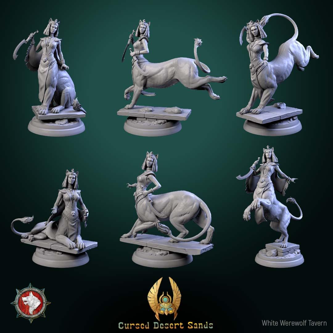 Sphinx Daughters of Sekhara - 32mm Scale - Unpainted Miniature for DnD, Pathfinder, Tabletop RPGs - White Werewolf Tavern
