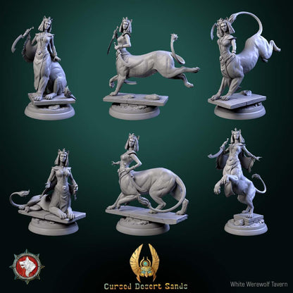 Sphinx Daughters of Sekhara - 32mm Scale - Unpainted Miniature for DnD, Pathfinder, Tabletop RPGs - White Werewolf Tavern