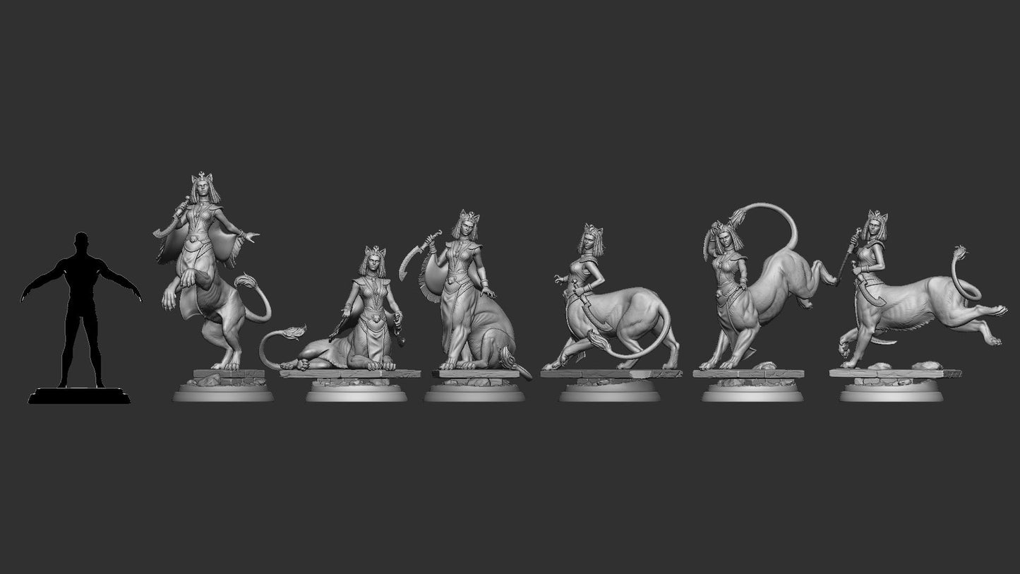 Sphinx Daughters of Sekhara - 32mm Scale - Unpainted Miniature for DnD, Pathfinder, Tabletop RPGs - White Werewolf Tavern