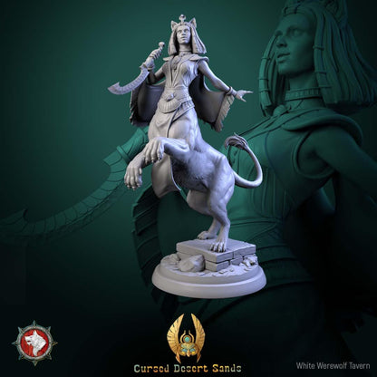 Sphinx Daughters of Sekhara - 32mm Scale - Unpainted Miniature for DnD, Pathfinder, Tabletop RPGs - White Werewolf Tavern