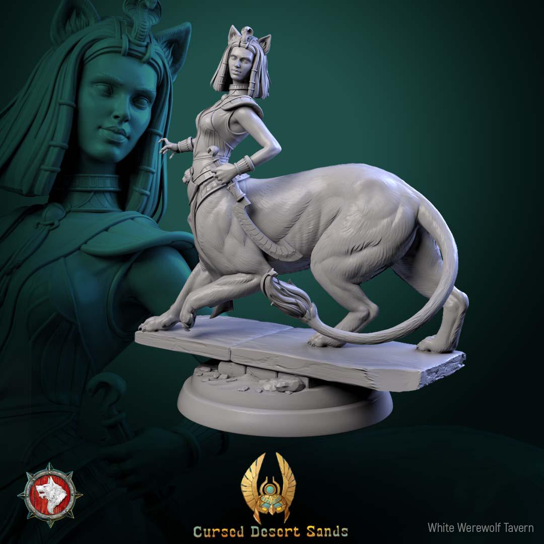 Sphinx Daughters of Sekhara - 32mm Scale - Unpainted Miniature for DnD, Pathfinder, Tabletop RPGs - White Werewolf Tavern