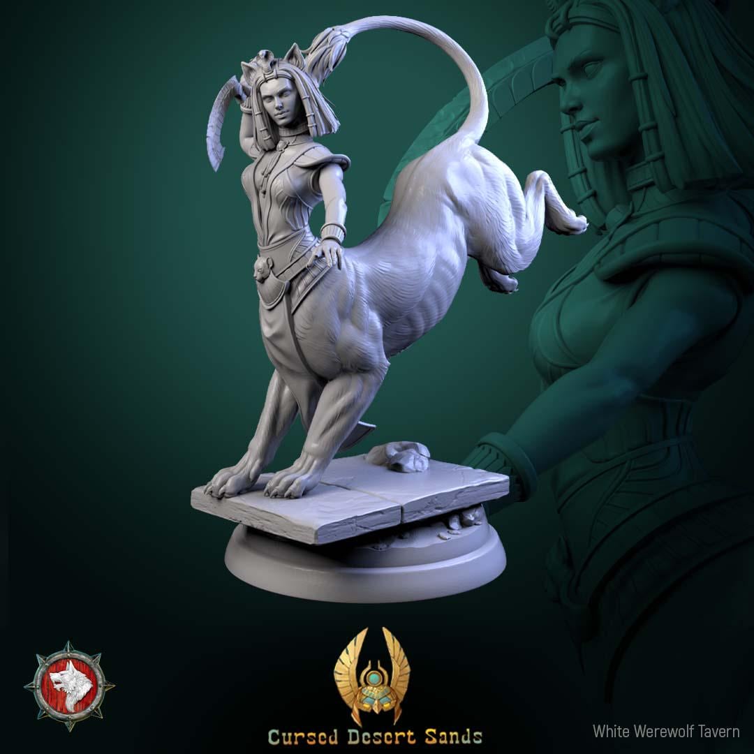 Sphinx Daughters of Sekhara - 32mm Scale - Unpainted Miniature for DnD, Pathfinder, Tabletop RPGs - White Werewolf Tavern