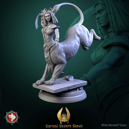 Sphinx Daughters of Sekhara - 32mm Scale - Unpainted Miniature for DnD, Pathfinder, Tabletop RPGs - White Werewolf Tavern