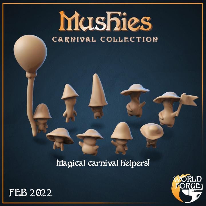 Mushies, Little Mushrooms - Mirthlight Carnival Collection - Unpainted Miniature