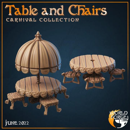 Table & Chairs - Mirthlight Carnival Collection - 32mm Scale - Unpainted Miniature for DnD, Pathfinder, Tabletop RPGs, and Dioramas