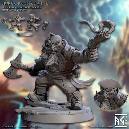 Dwarf Fighter, Brokk Bronzewind - 32mm Scale - Unpainted Miniature for DnD, Pathfinder, Tabletop RPGs - Artisan Guild