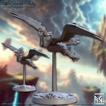 Cliff Harpies - 32mm Scale - Unpainted Miniature for DnD, Pathfinder, Tabletop RPGs - Artisan Guild