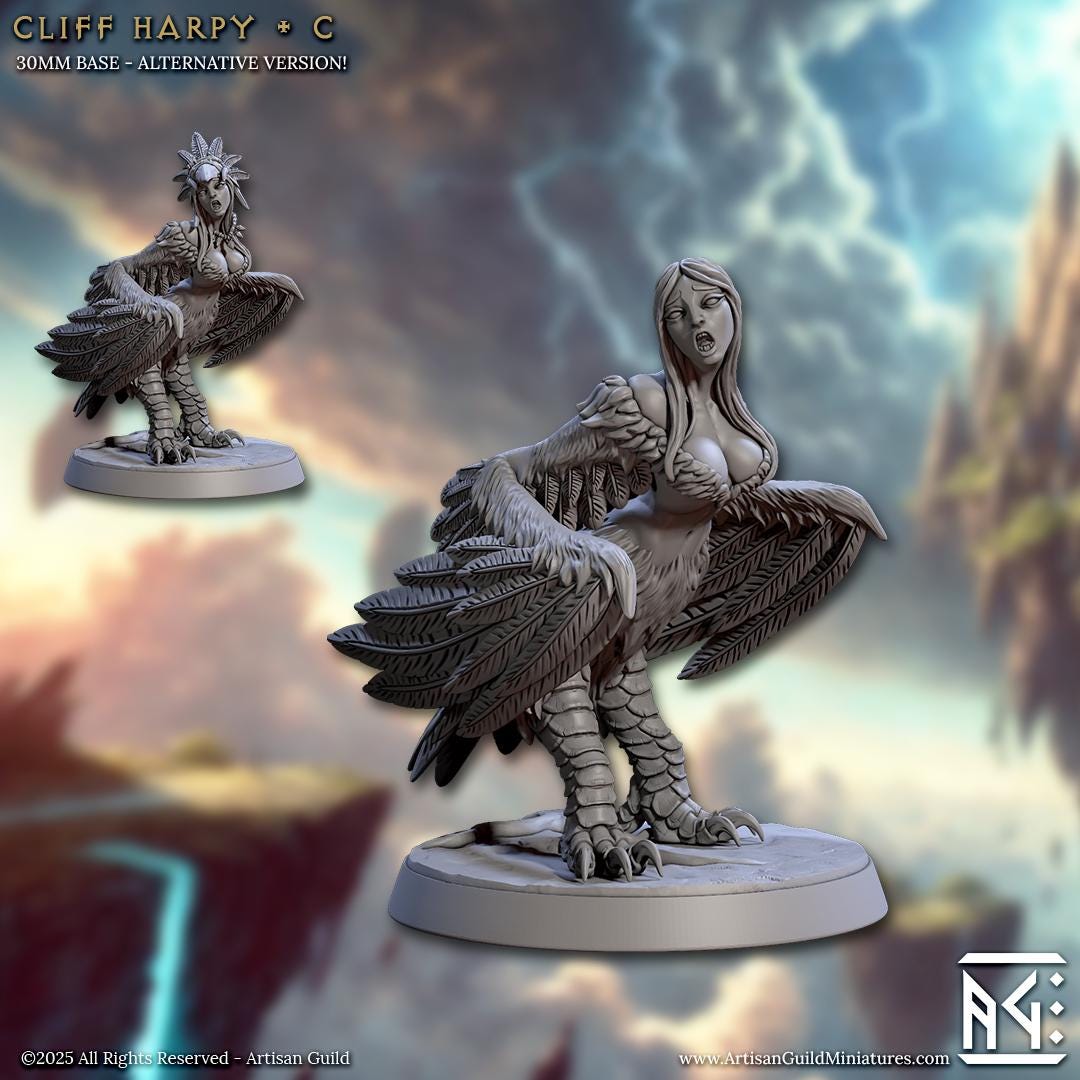 Cliff Harpies - 32mm Scale - Unpainted Miniature for DnD, Pathfinder, Tabletop RPGs - Artisan Guild