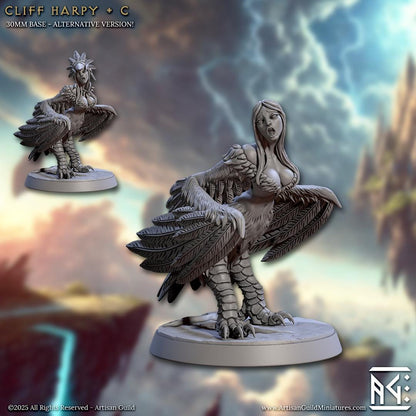 Cliff Harpies - 32mm Scale - Unpainted Miniature for DnD, Pathfinder, Tabletop RPGs - Artisan Guild