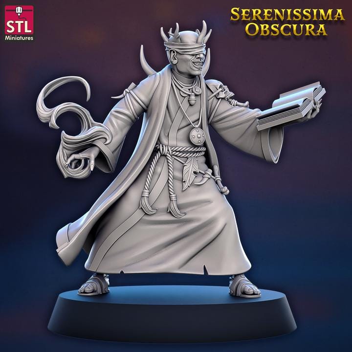 Human Warlock, Stupor Magician - Serenissima Obscura - 32mm Scale - Unpainted Miniature for DnD, Pathfinder, Tabletop RPGs - STL Miniatures