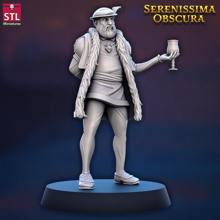 Noble, Senator Zaccaria Contarinir - Serenissima Obscura - 32mm Scale - Unpainted Miniature for DnD, Pathfinder, Tabletop RPGs - STL Minis