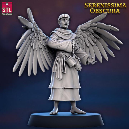 San Michele Monk, Winged Monk - Serenissima Obscura - 32mm Scale - Unpainted Miniature for DnD, Pathfinder, Tabletop RPGs - STL Miniatures