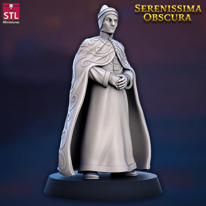 Human Priest, Doge Leonardo Loredan - Serenissima Obscura - 32mm Scale - Unpainted Miniature for DnD, Pathfinder, Tabletop RPGs - STL Minis