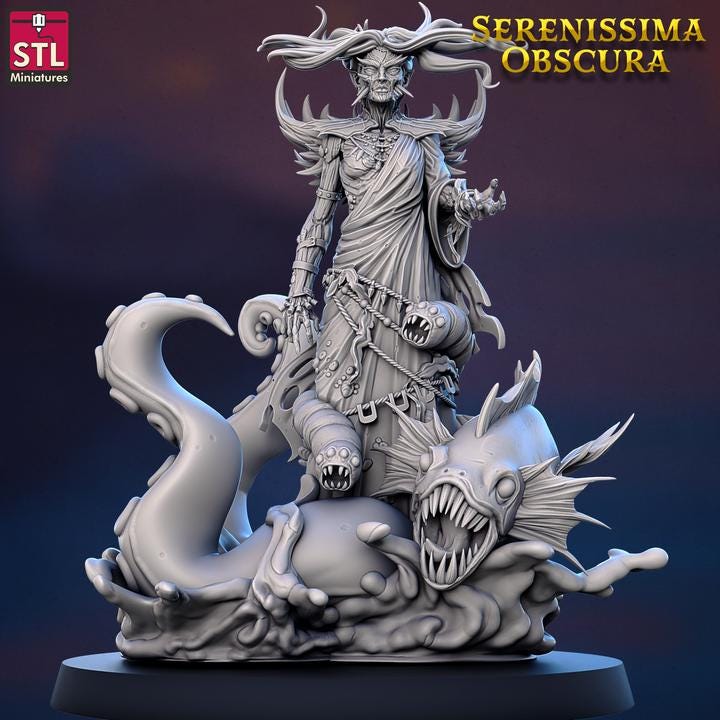 Venexia, Ocean Banshee - Serenissima Obscura - 32mm Scale - Unpainted Miniature for DnD, Pathfinder, Tabletop RPGs - STL Miniatures