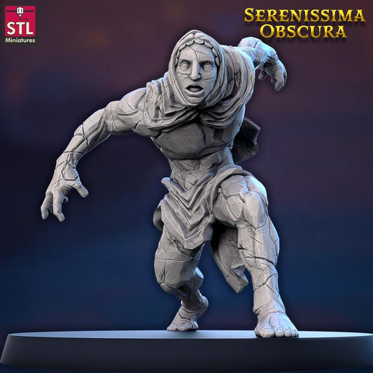 The Stone, Pose B, Animated Statue - Serenissima Obscura - 32mm Scale - Unpainted Miniature for DnD, Pathfinder, Tabletop RPGs - STL Minis