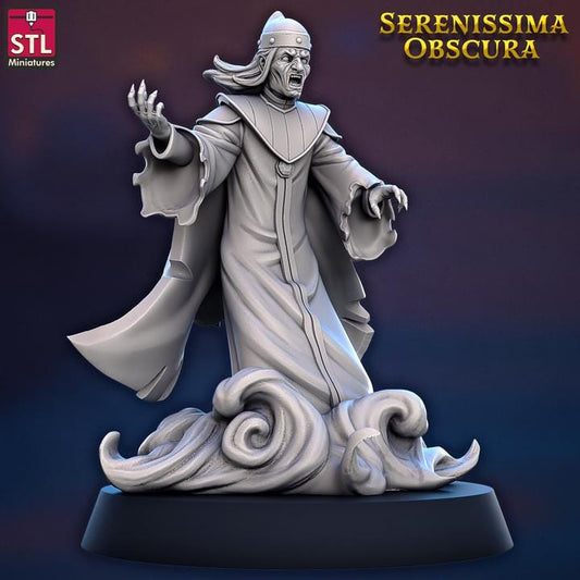 Shadow Doge, Ghostly Priest - Serenissima Obscura - 32mm Scale - Unpainted Miniature for DnD, Pathfinder, Tabletop RPGs - STL Miniatures