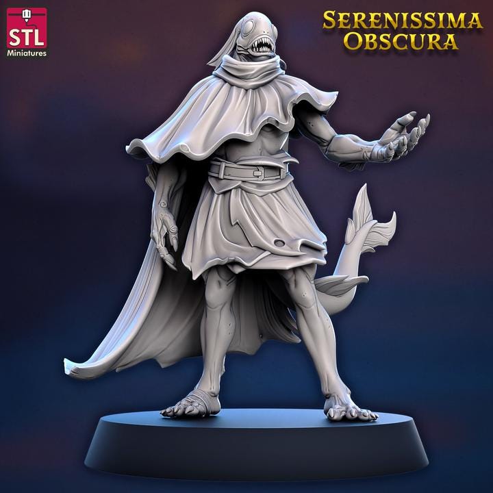 Malis, Fishfolk - Serenissima Obscura - 32mm Scale - Unpainted Miniature for DnD, Pathfinder, Tabletop RPGs - STL Miniatures