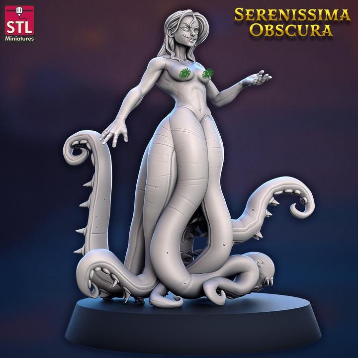 Niome, Deep Sea Mermaid - Serenissima Obscura - 32mm Scale - Unpainted Miniature for DnD, Pathfinder, Tabletop RPGs - STL Miniatures