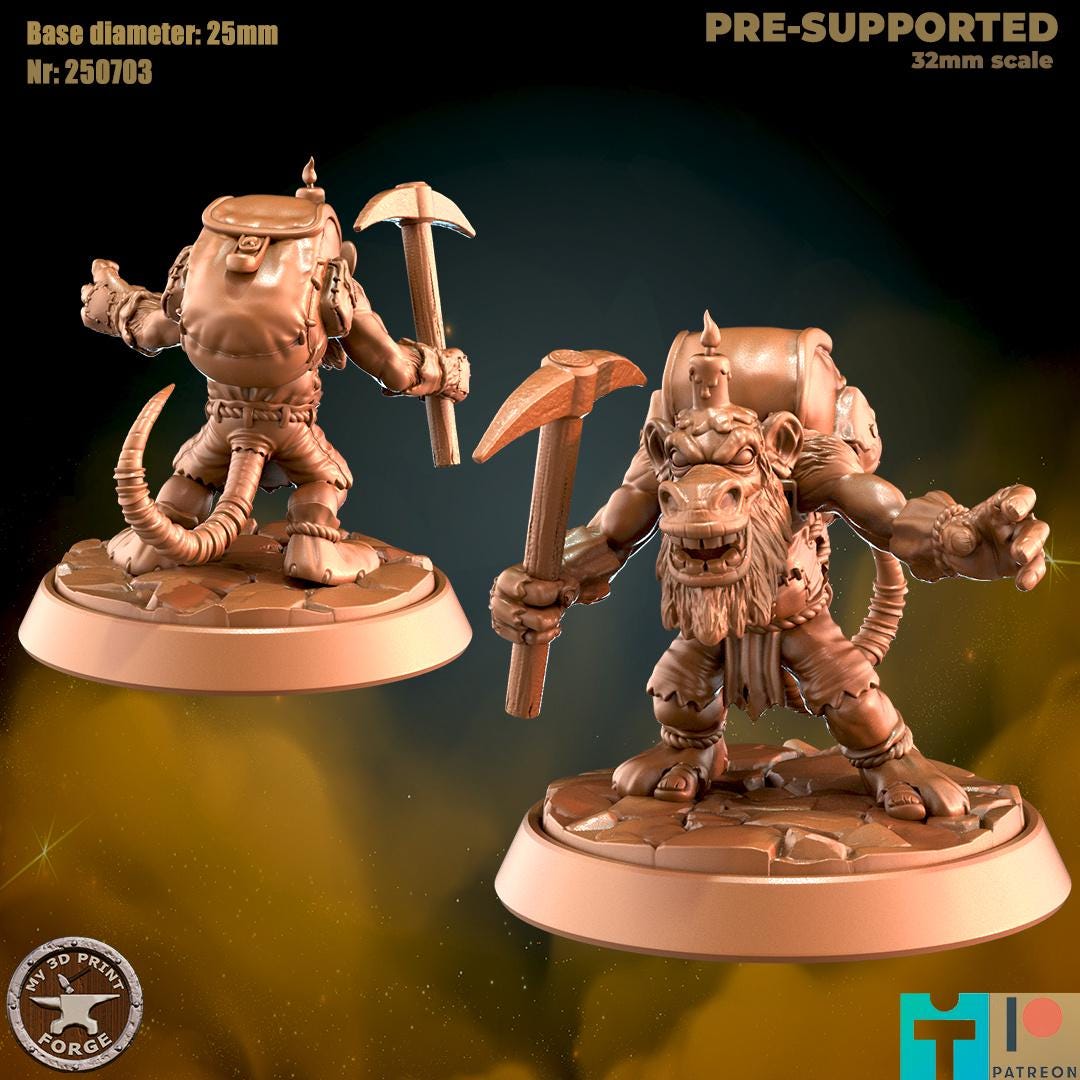 Kobold Miner - 3 Poses - 32mm Scale - Unpainted Miniature for DnD, Pathfinder, Tabletop RPGs - My3dPrintForge