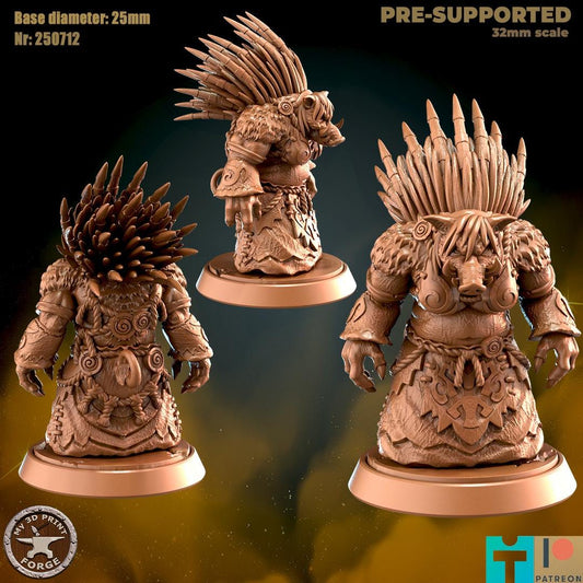 Spined Boarfolk Seer - 3 Poses - 32mm Scale - Unpainted Miniature for DnD, Pathfinder, Tabletop RPGs - My3dPrintForge