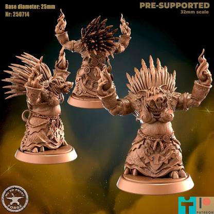 Spined Boarfolk Seer - 3 Poses - 32mm Scale - Unpainted Miniature for DnD, Pathfinder, Tabletop RPGs - My3dPrintForge